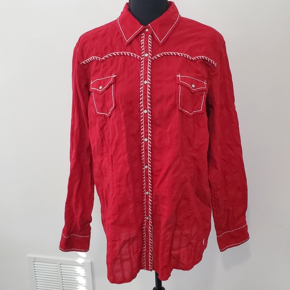 Ariat Diana Top Women XXLarge Red Pearl Snap Button Embroidered Western Cowgirl - Picture 3 of 13